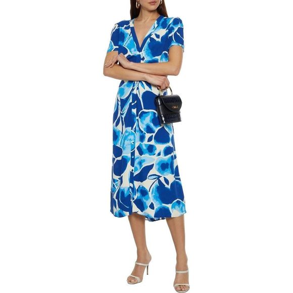 DVF Cecilia Crepe Midi Dress XS $348 Blue Crema - Picture 6 of 11